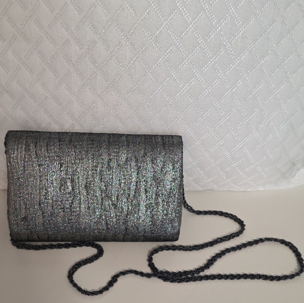 LaRegale Shimmering Silver Chain Clutch Evening Bag